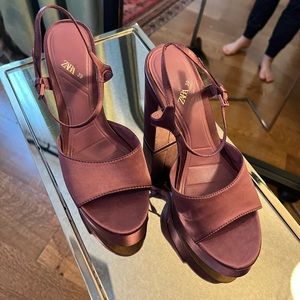 Zara plum platform satin heels